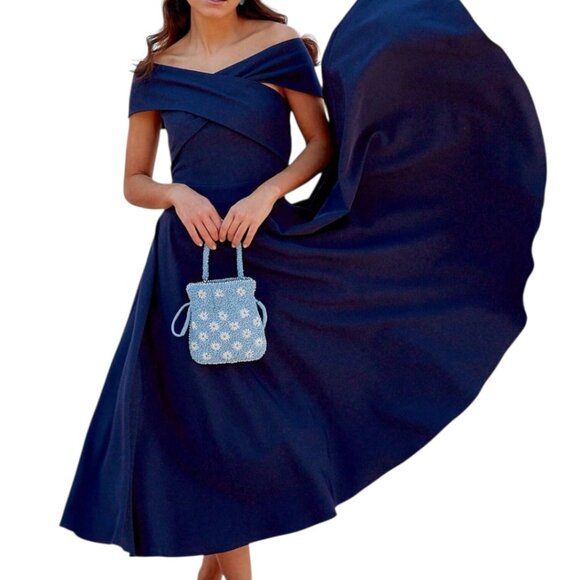 Navy Blue Off the Shoulder Cocktail Dress - Size XXL - Picture 3 of 4